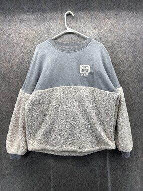 Disney Spirit Jersey Sweater Womens Medium Gray Sherpa Crewneck Pullover Mickey